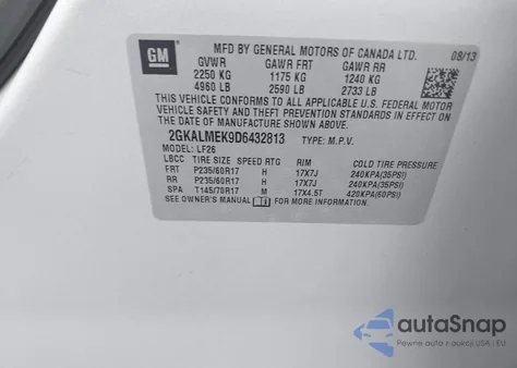 2013 GMC Terrain Sle-1 from USA, damaged, VIN 2GKALMEK9D6432813